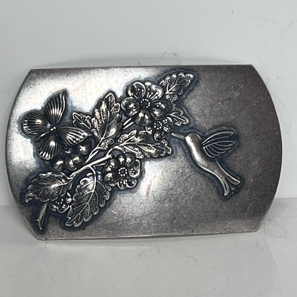 Vintage Scarf Bolo Tie Hummingbird Butterfly Mystical Floral Western Boho Silver - Picture 3 of 7